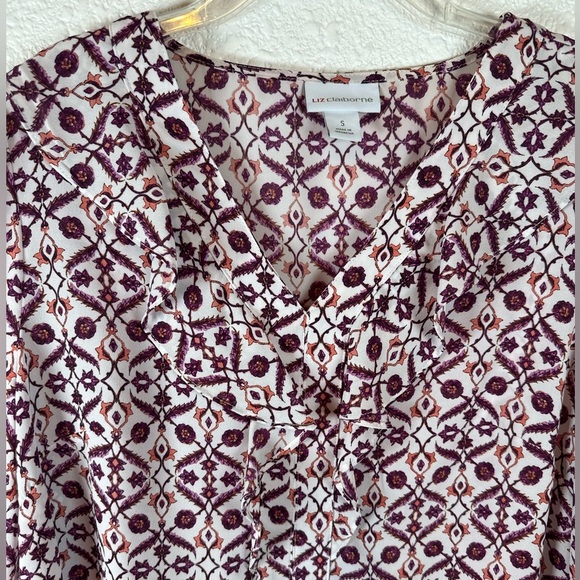 Liz Claiborne Women’s Multicolor Floral Print Ruffle Blouse Shirt Top S - Picture 3 of 8